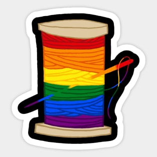Rainbow Thread Spool LGBTQIA+ Pride Flag Japanese Ocean Wave Sticker